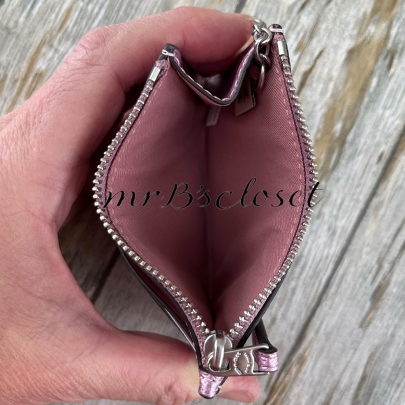 Coach Mini Skinny Id Case In Signature Canvas & Pink Metallic WalletBag Purse - Picture 4 of 7